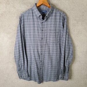 Croft & Barrow Shirt Men LT Tall Gray Blue Plaid Flannel Long Sleeve Button Down